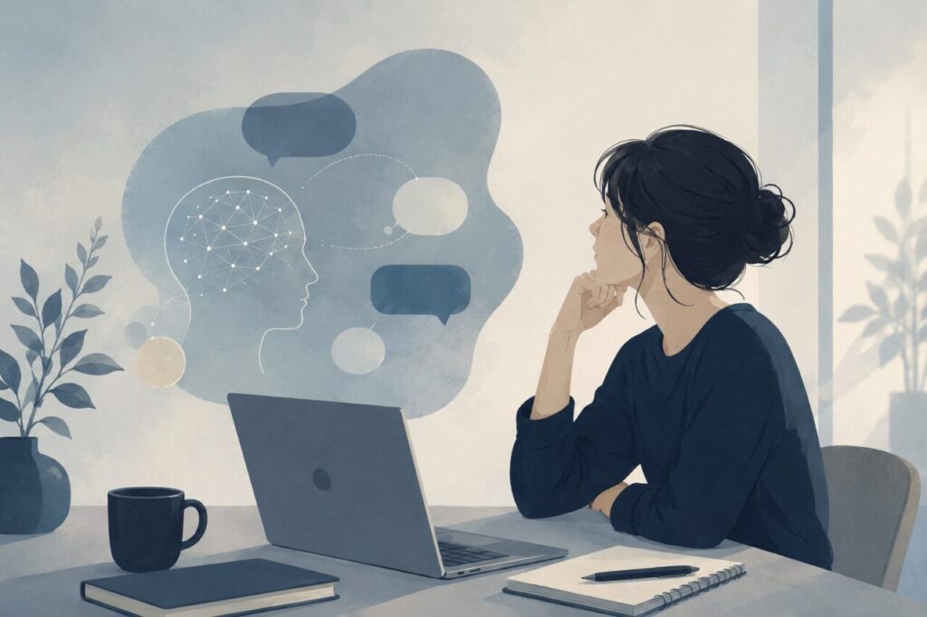 AI英会話スピークが自分に合うか考えている女性イメージ