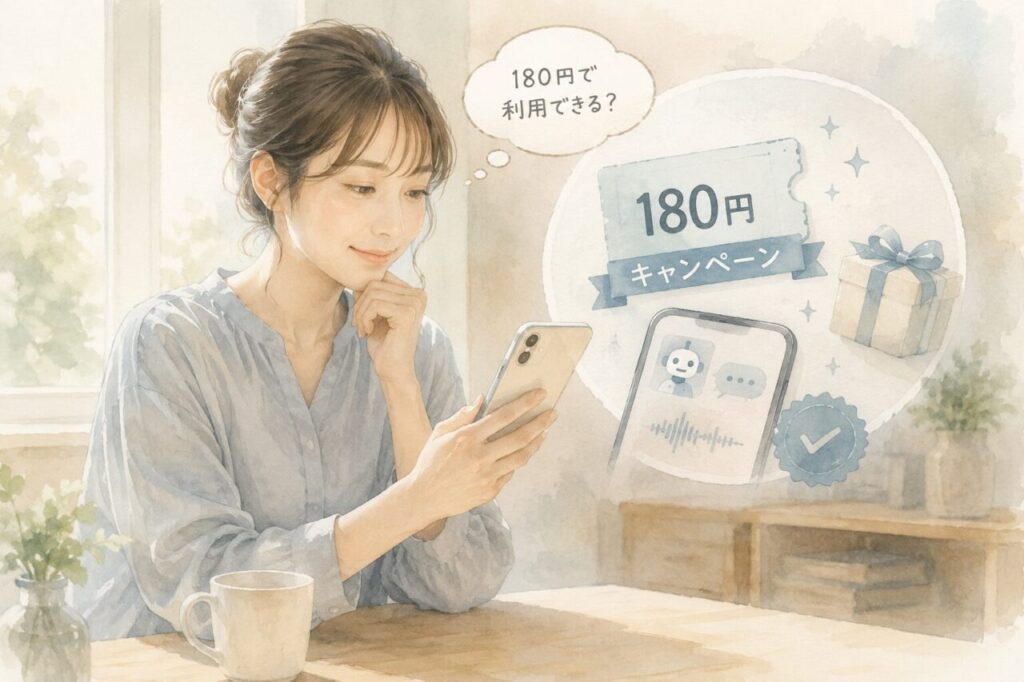Speakはキャンペーンを利用すれば180円で体験できるの？と試そうとしている女性