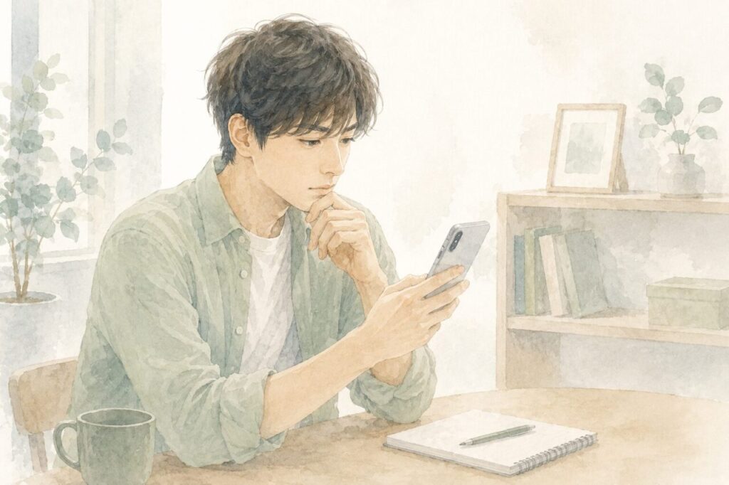 スピークバディの料金は高いのか、調べている男性