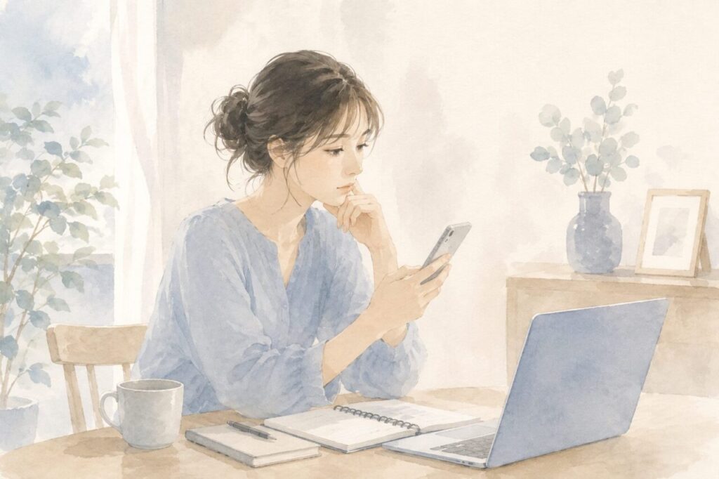 Speakの料金は高いのか、調べている女性