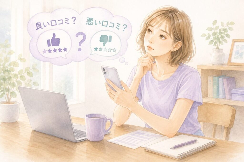ELSA Speakの口コミや評判はどうなの？良い口コミや悪い口コミを確認している女性イメージ